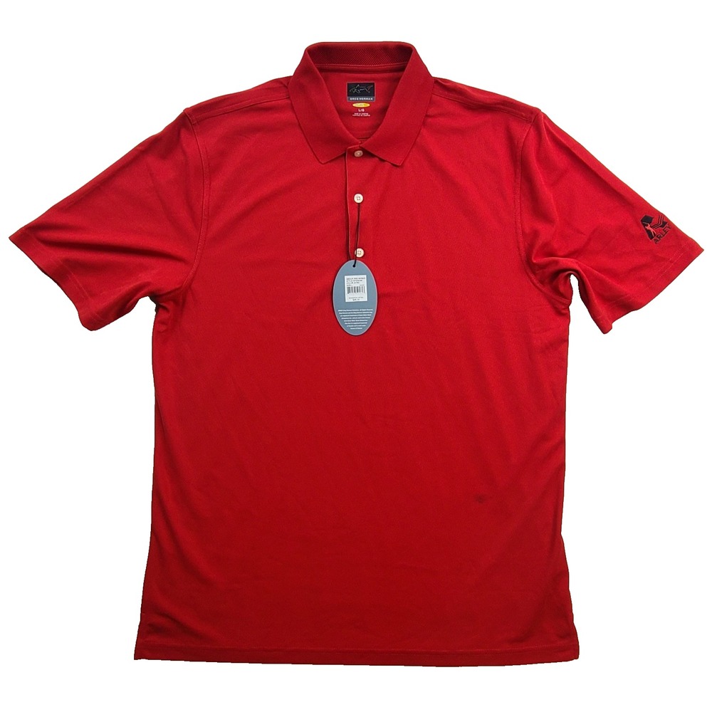 NWT Greg Norman Play Dry Golf Polo Men’s Large Red RITE Logo Performance Shirt